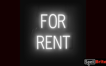 FOR RENT sign, featuring LED lights that look like neon FOR RENT signs