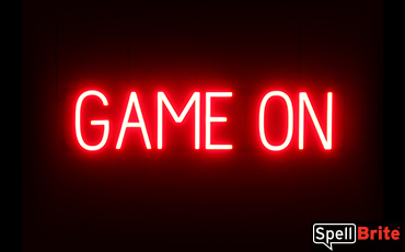 GAME ON sign, featuring LED lights that look like neon GAME ON signs