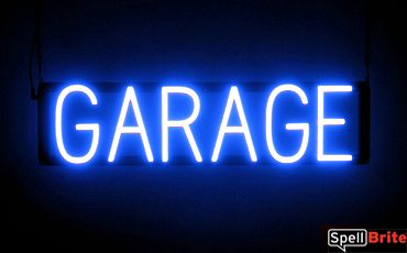 GARAGE sign, featuring LED lights that look like neon GARAGE signs