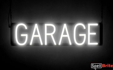 GARAGE sign, featuring LED lights that look like neon GARAGE signs