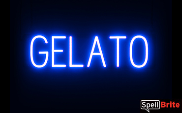 GELATO sign, featuring LED lights that look like neon GELATO signs