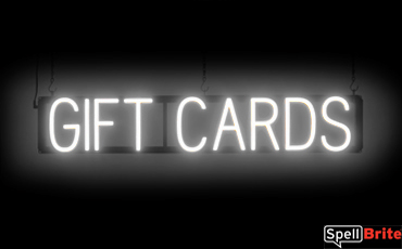 GIFT CARDS sign, featuring LED lights that look like neon GIFT CARD signs