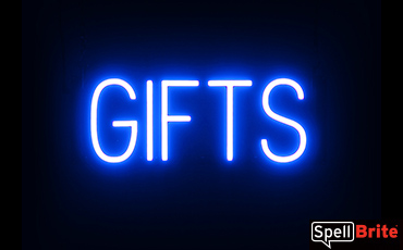GIFTS sign, featuring LED lights that look like neon GIFT signs