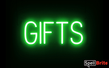 GIFTS sign, featuring LED lights that look like neon GIFT signs