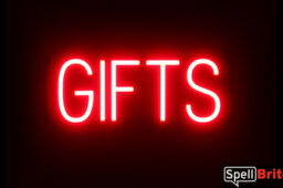 GIFTS sign, featuring LED lights that look like neon GIFT signs