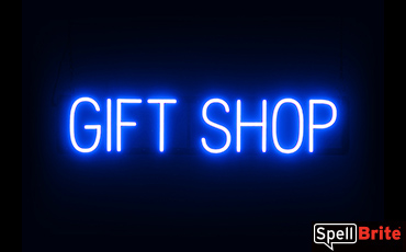 GIFT SHOP sign, featuring LED lights that look like neon GIFT SHOP signs