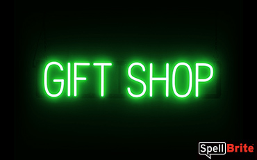 GIFT SHOP sign, featuring LED lights that look like neon GIFT SHOP signs