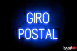 GIRO POSTAL sign, featuring LED lights that look like neon GIRO POSTAL signs