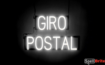 GIRO POSTAL sign, featuring LED lights that look like neon GIRO POSTAL signs