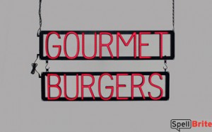 GOURMET BURGERS sign, featuring LED lights that look like neon GOURMET BURGERS signs