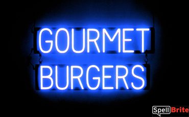 GOURMET BURGERS sign, featuring LED lights that look like neon GOURMET BURGERS signs