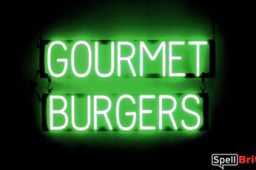 GOURMET BURGERS sign, featuring LED lights that look like neon GOURMET BURGERS signs