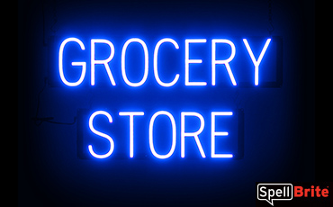 GROCERY STORE sign, featuring LED lights that look like neon GROCERY STORE signs