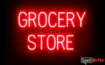 GROCERY STORE sign, featuring LED lights that look like neon GROCERY STORE signs