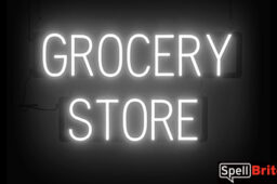 GROCERY STORE sign, featuring LED lights that look like neon GROCERY STORE signs