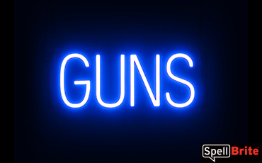 GUNS sign, featuring LED lights that look like neon GUN signs