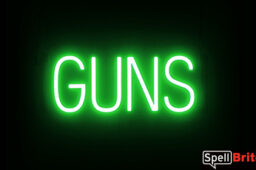 GUNS sign, featuring LED lights that look like neon GUN signs