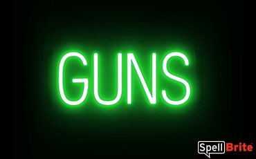 GUNS sign, featuring LED lights that look like neon GUN signs