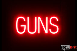 GUNS sign, featuring LED lights that look like neon GUN signs