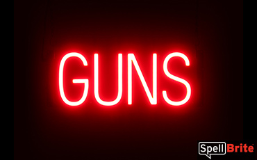 GUNS sign, featuring LED lights that look like neon GUN signs