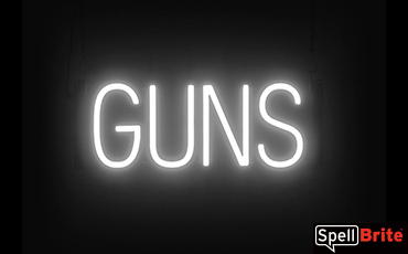 GUNS sign, featuring LED lights that look like neon GUN signs