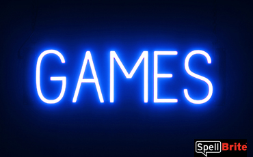 GAMES Sign – SpellBrite’s LED Sign Alternative to Neon GAMES Signs for Bars and Casinos in Blue
