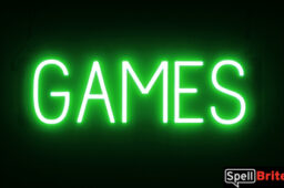 GAMES Sign – SpellBrite’s LED Sign Alternative to Neon GAMES Signs for Bars and Casinos in Green