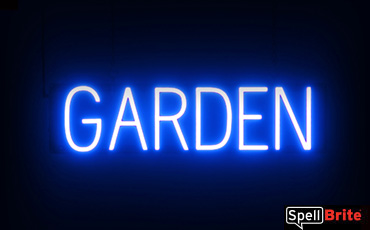 Garden sign, featuring LED lights that look like neon Garden signs