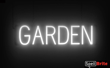 Garden sign, featuring LED lights that look like neon Garden signs