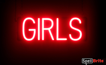 Girls sign, featuring LED lights that look like neon Girls signs