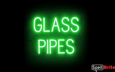 GLASS PIPES sign, featuring LED lights that look like neon GLASS PIPES signs