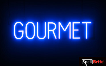 GOURMET sign, featuring LED lights that look like neon GOURMET signs