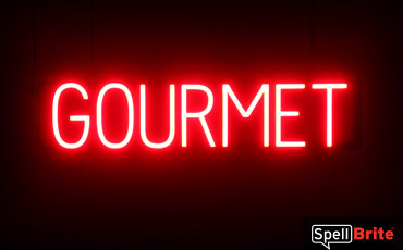 GOURMET sign, featuring LED lights that look like neon GOURMET signs