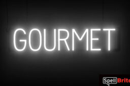 GOURMET sign, featuring LED lights that look like neon GOURMET signs