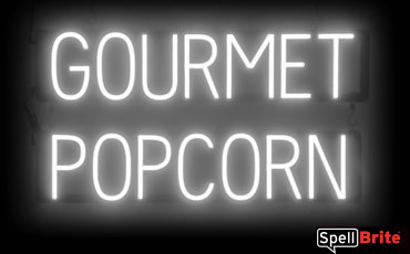 GOURMET POPCORN sign, featuring LED lights that look like neon GOURMET POPCORN signs