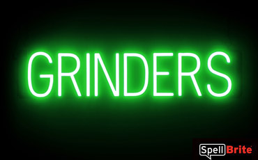GRINDERS sign, featuring LED lights that look like neon GRINDERS signs