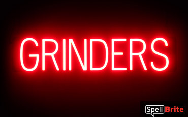 GRINDERS sign, featuring LED lights that look like neon GRINDERS signs