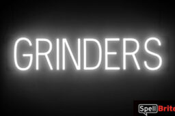 GRINDERS sign, featuring LED lights that look like neon GRINDERS signs