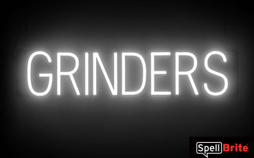 GRINDERS sign, featuring LED lights that look like neon GRINDERS signs
