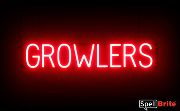 Growlers sign, featuring LED lights that look like neon Growlers signs