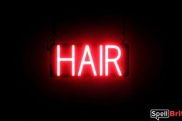 HAIR sign, featuring LED lights that look like neon HAIR signs