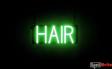 HAIR sign, featuring LED lights that look like neon HAIR signs