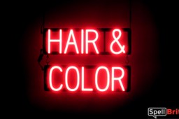 HAIR & COLOR sign, featuring LED lights that look like neon HAIR & COLOR signs