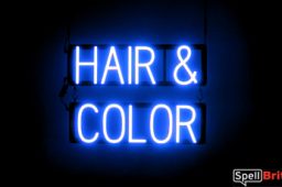 HAIR and COLOR sign, featuring LED lights that look like neon HAIR and COLOR signs