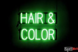 HAIR and COLOR sign, featuring LED lights that look like neon HAIR and COLOR signs