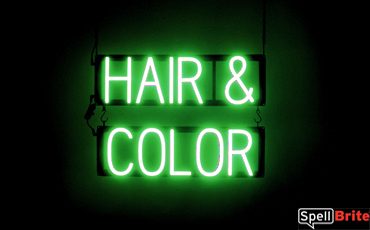 HAIR and COLOR sign, featuring LED lights that look like neon HAIR and COLOR signs