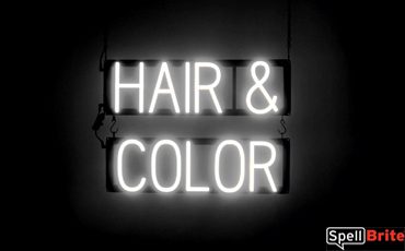 HAIR and COLOR sign, featuring LED lights that look like neon HAIR and COLOR signs