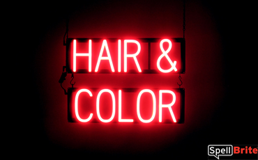 HAIR & COLOR sign, featuring LED lights that look like neon HAIR & COLOR signs