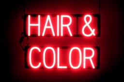 HAIR & COLOR lighted LED signs that uses click-together letters to make window signs