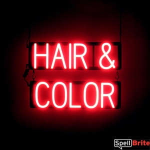 HAIR & COLOR lighted LED signs that uses click-together letters to make window signs